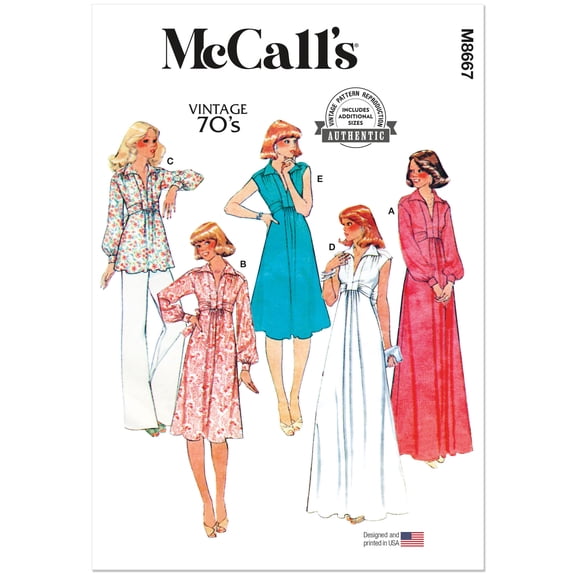 McCalls Sewing Pattern 8667 - 1970s Misses' Knit Dresses and Top, Size: K5(8-16)