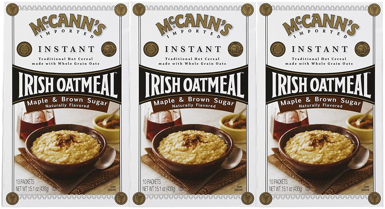 McCanns Instant Irish Oatmeal Maple Brown Sugar, 15.17 oz, 10 Ct, 3 Pk