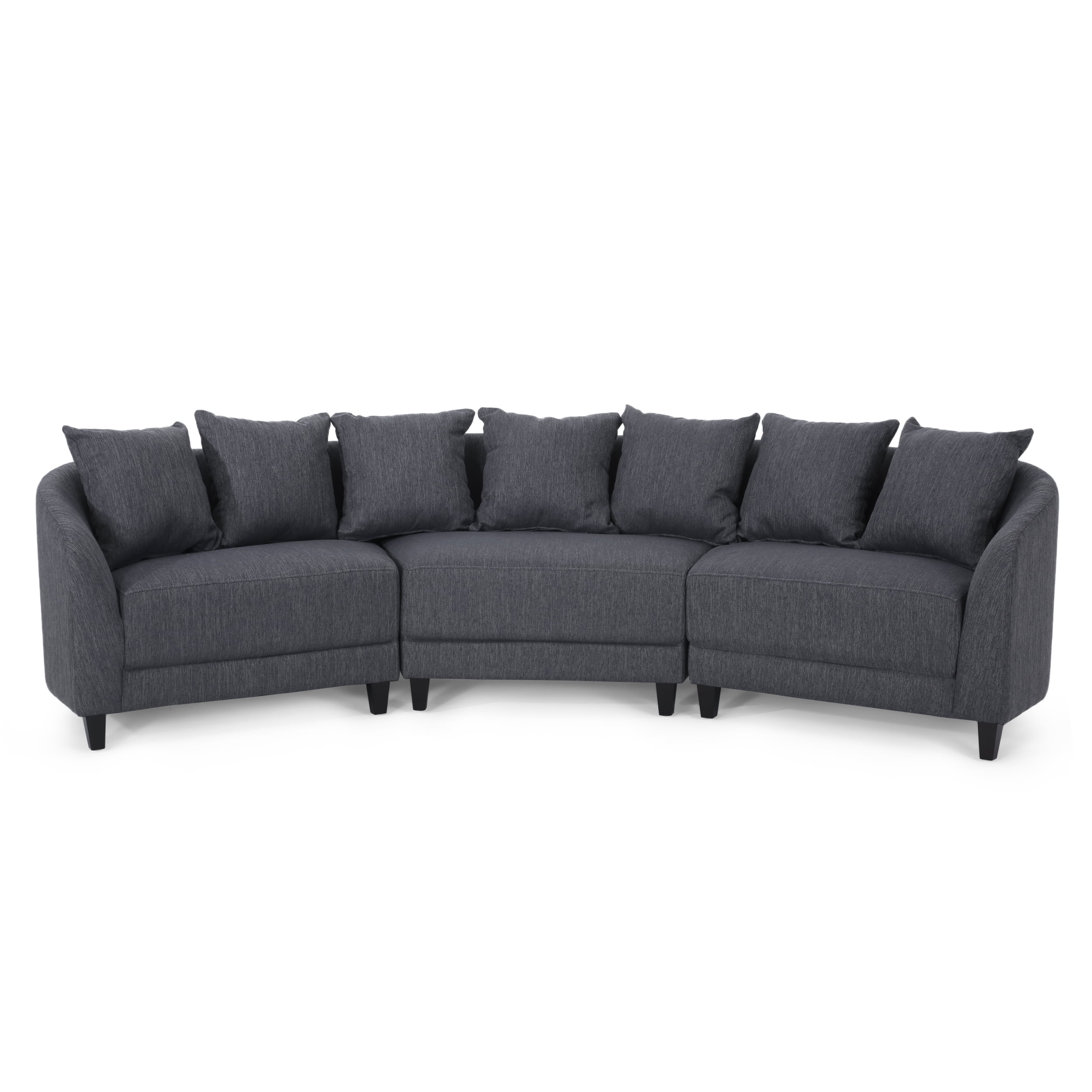 Charcoal Gray Fabric Curved 3-Seater Sectional Sofa with Birch Wood Legs