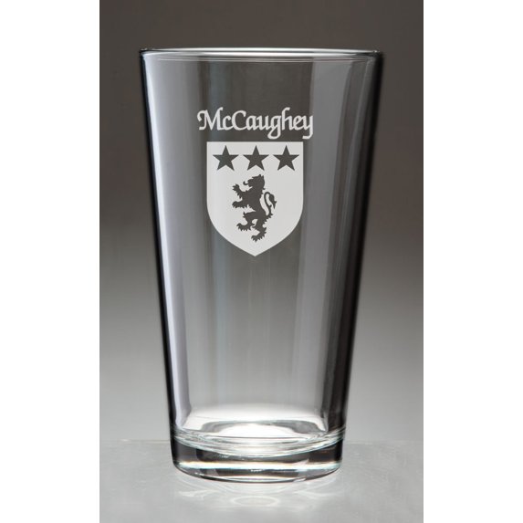 McCaughey Irish Coat of Arms Pint Glasses - Set of 4 (Sand Etched)