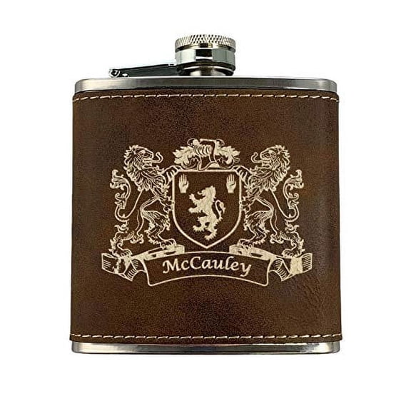 McCauley Irish Coat of Arms Leather Flask - Rustic Brown