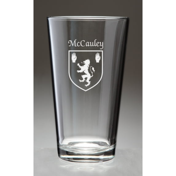 McCauley Irish Coat of Arms Pint Glasses - Set of 4 (Sand Etched)