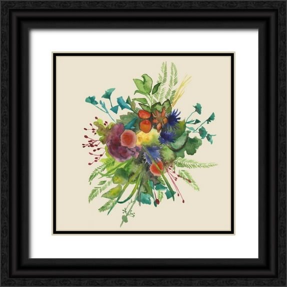 McCavitt, Naomi 12x12 Black Ornate Wood Framed with Double Matting Museum Art Print Titled - Watercolor Floral Spray III