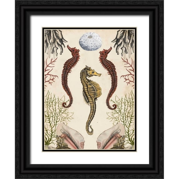 McCavitt, Naomi 12x14 Black Ornate Wood Framed with Double Matting Museum Art Print Titled - Antiquarian Menagerie - Seahorse