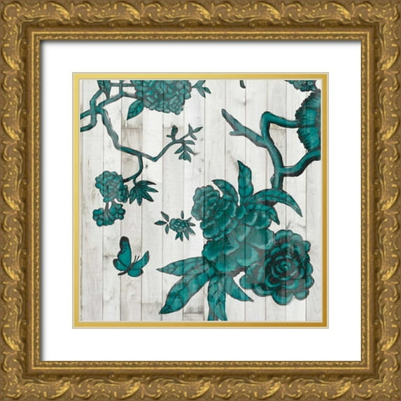McCavitt, Naomi 15x15 Gold Ornate Wood Framed with Double Matting Museum Art Print Titled - Terra Verde Chinoiserie III