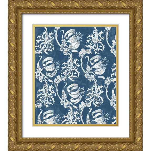 McCavitt, Naomi 15x17 Gold Ornate Wood Framed with Double Matting Museum Art Print Titled - Indigo Floral Chintz I