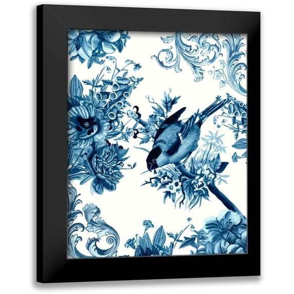 McCavitt, Naomi 15x18 Black Modern Framed Museum Art Print Titled - Bird and Branch in Indigo I