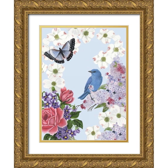 McCavitt, Naomi 25x32 Gold Ornate Wood Framed with Double Matting Museum Art Print Titled - Bird Garden I