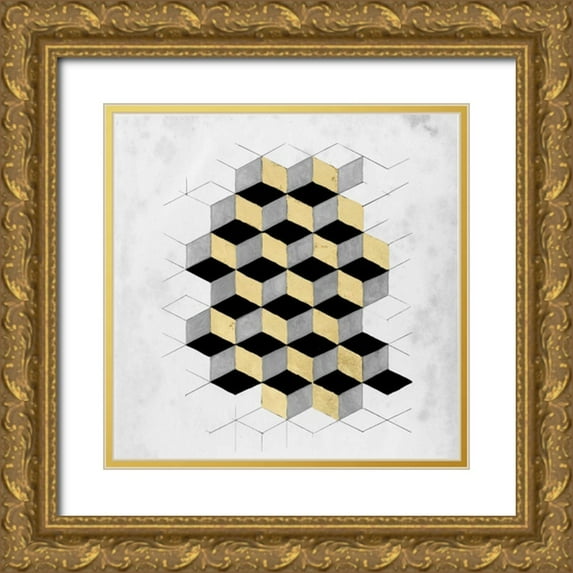 McCavitt, Naomi 26x26 Gold Ornate Wood Framed with Double Matting Museum Art Print Titled - Gilt Geometry II