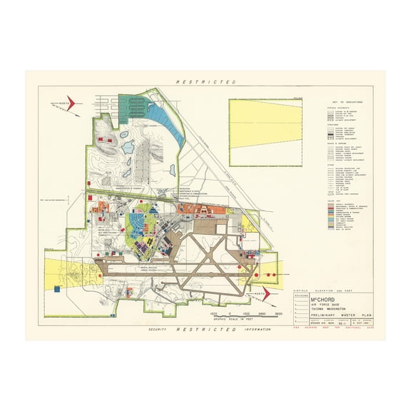 McChord Air Force Base Art, 1951 Vintage Map of McChord Air Force Base History Wall Decor Gift, Old McChord Air Force Base Map - 36" x 24" Unframed Print