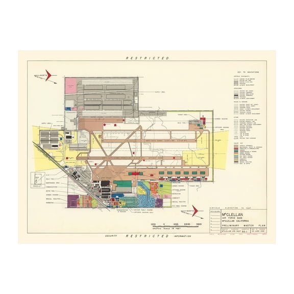 McClellan Air Force Base Art, 1952 Vintage Map of McClellan Air Force Base History Wall Decor Gift, Old McClellan Air Force Base Map - 24" x 18" Unframed Print