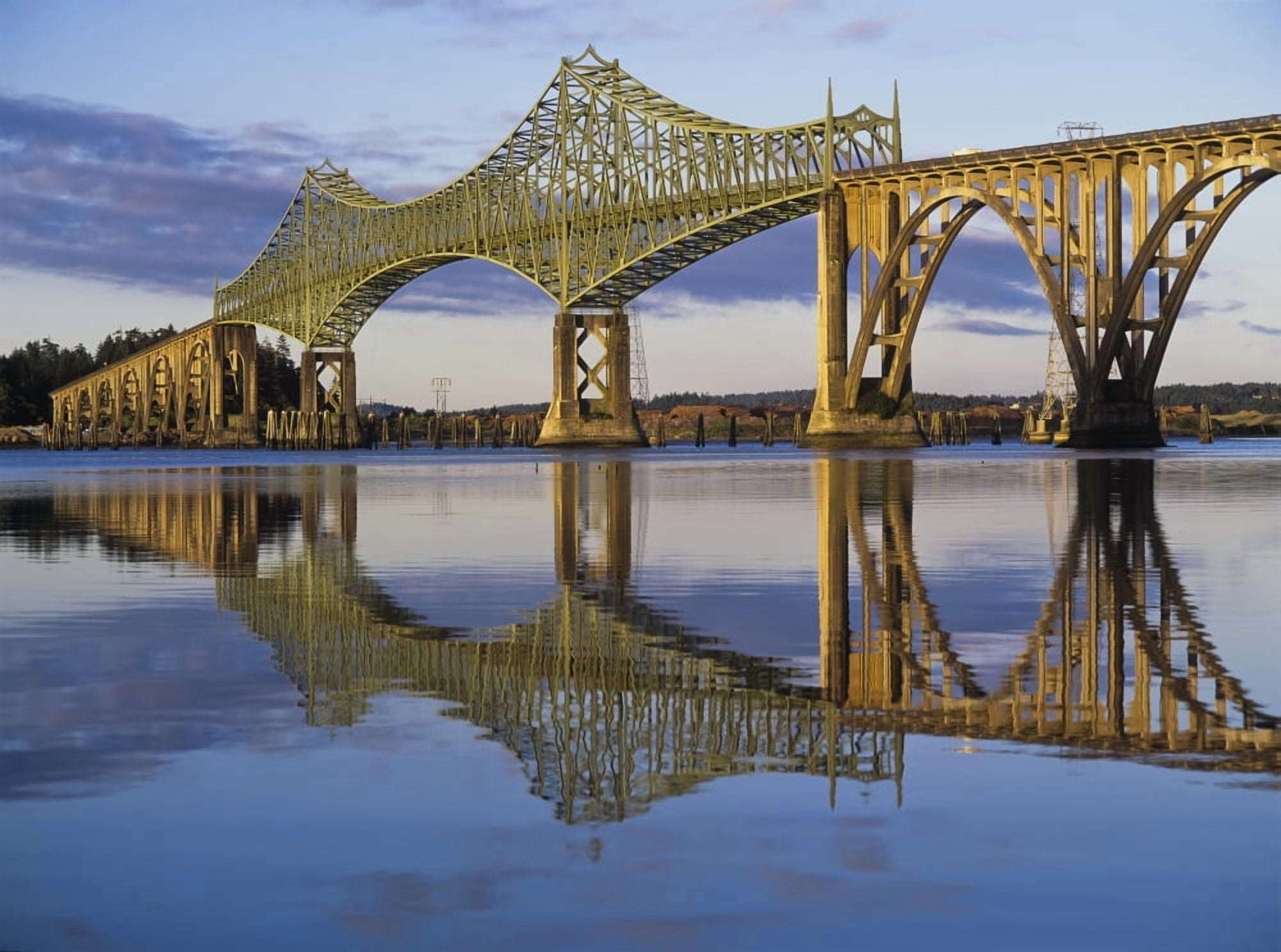 McCollough Memorial Bridge crosses Coos Bay North Bend Oregon United States of America Canvas Art - Robert L Potts Design Pics (18 x 13)