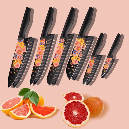 McCook 12-Piece Kitchen Knife Set with Black Handle, Colorful and Fashionable Coated Stainless Steel Knives with Blade Guards, 6 Knives with 6 Knives Sheath For Kitchen