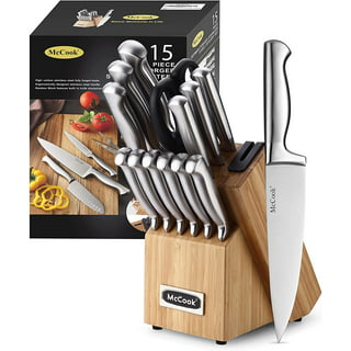 YOLEYA 15 Piece Kitchen Steel Knife Set with Block and Non Stick Coating, Black  Black feather-15 - The Home Depot