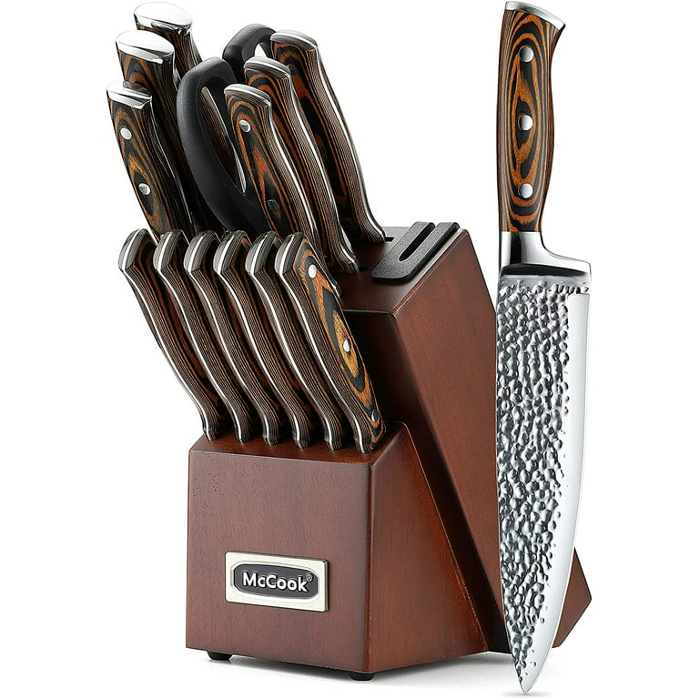 McCook MC17 Knife Set 15-Piece Stainless Steel Knife Block Set with Built-in Sharpener, MC17 Knife Block Set