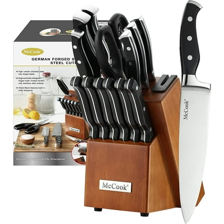 McCook MC23A 15Pieces Kitchen Knife Block Set Cutlery Knife Set with Built-in Sharpener