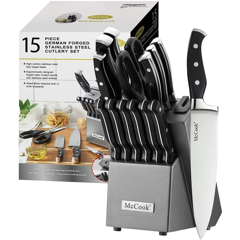McCook MC25A 15-Piece German Stainless Steel Knife Block Set with