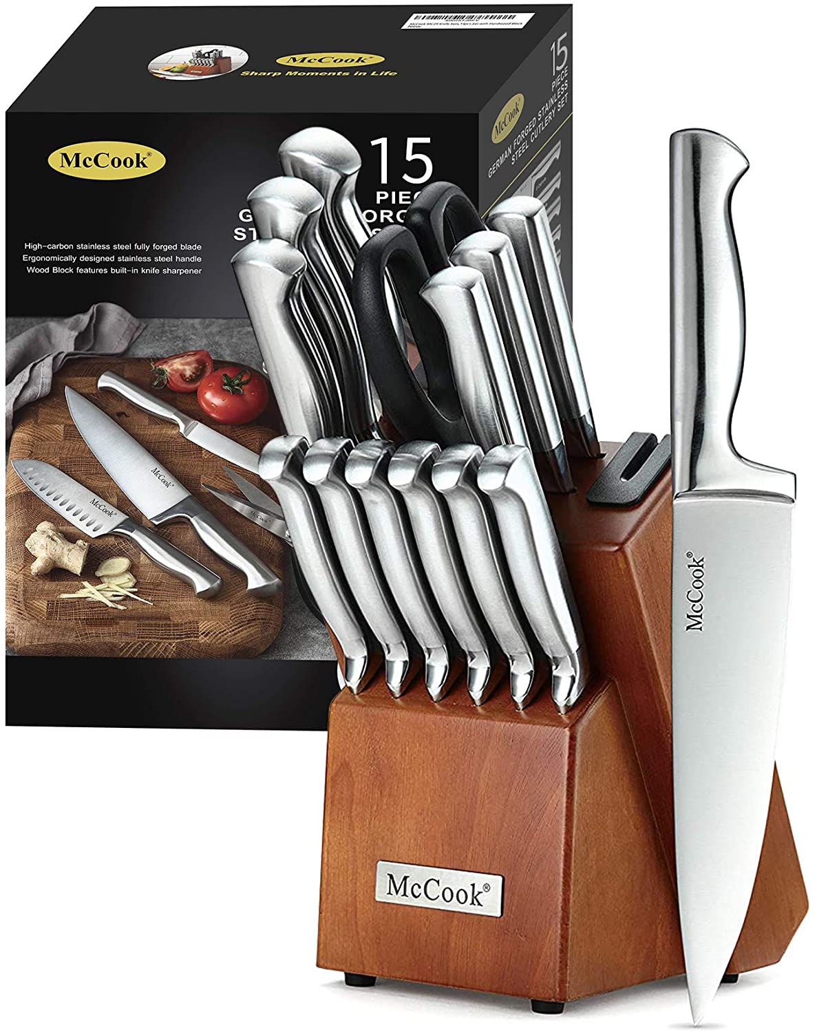 McCook MC29 15-Piece Kitchen Cutlery Knife Block Set Built-in Sharpener Stainless Steel - image 1 of 11