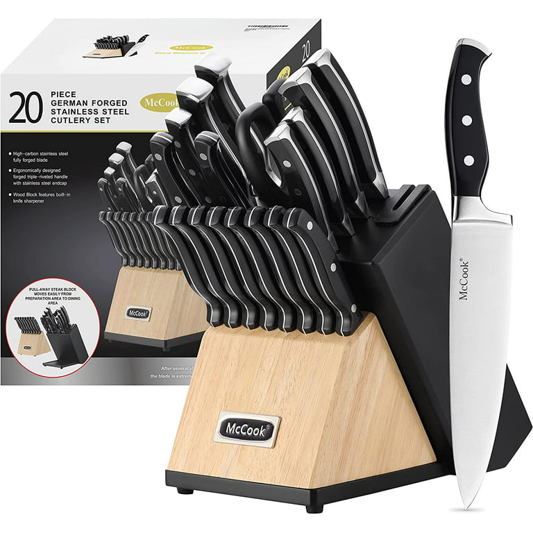 Knife Set,20 Piece Kitchen Knife Set with Block Wooden and Sharpener,  Professional High Carbon German Stainless Steel Chef Knife Set, Ultra Sharp  Full
