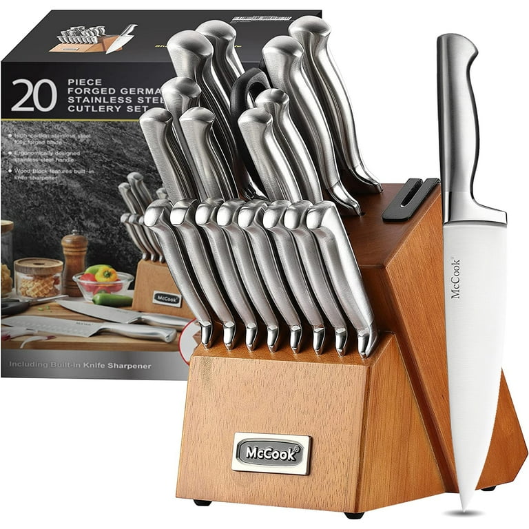  MC21 15 Pieces German Stainless Steel Knife Sets with Built-in  Sharpener + McCook MC59 Full Tang Serrated Stainless Steel Steak Knives  Set: Home & Kitchen
