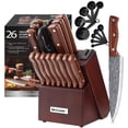 thumbnail image 1 of McCook MC702 26Pieces Kitchen Knife Set With Block, Built-in Sharpener For Chef Knife Set,High Carbon Stainless Steel Hammered Collection Knife Block Set with Steak Knives, Measuring Cups and Spoons, 1 of 6