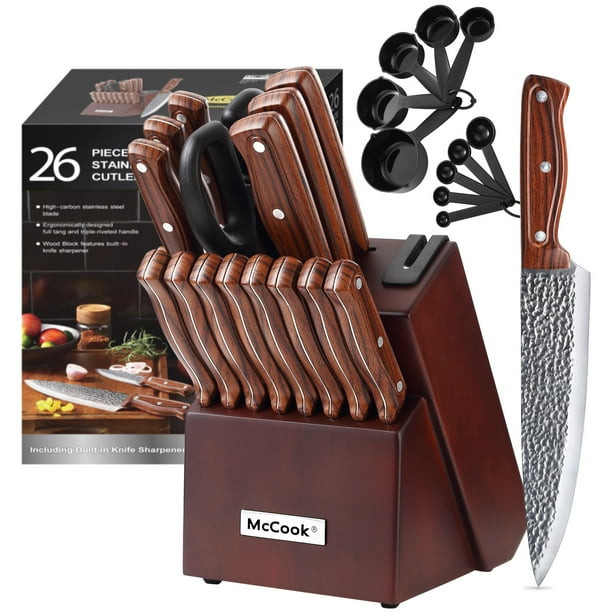 McCook MC702 26Pieces Kitchen Knife Set With Block, Builtin Sharpener
