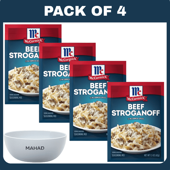 McCormick Beef Stroganoff Sauce Seasoning Mix, 1.5 oz Packet-4 pack-with Bowl