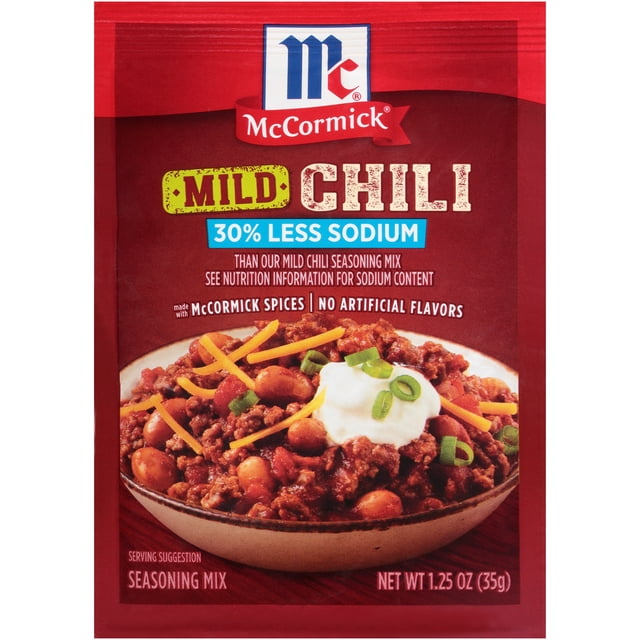 McCormick Chili Seasoning Mix Mild 30 Less Sodium, 1.25 oz Mixed