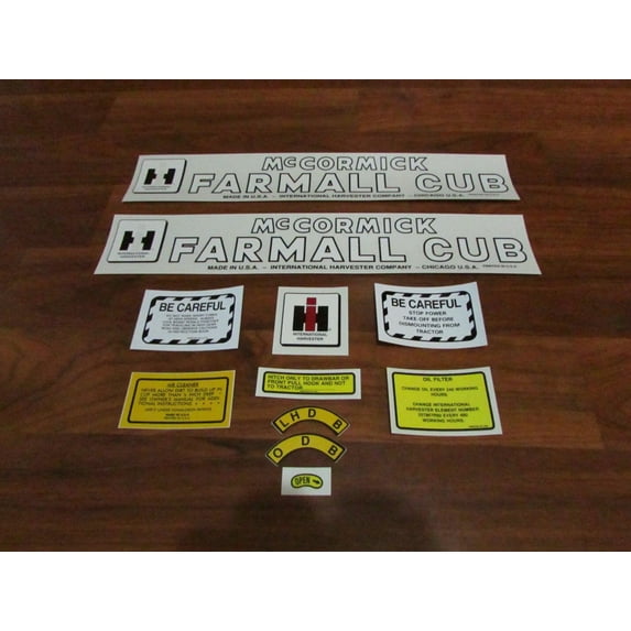 McCormick Farmall IH International Cub Tractor Decal Set with Caution Decals