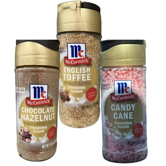 McCormick Finishing Sugar 3 Pack - Chocolate Hazelnut, English Toffee, Candy Cane
