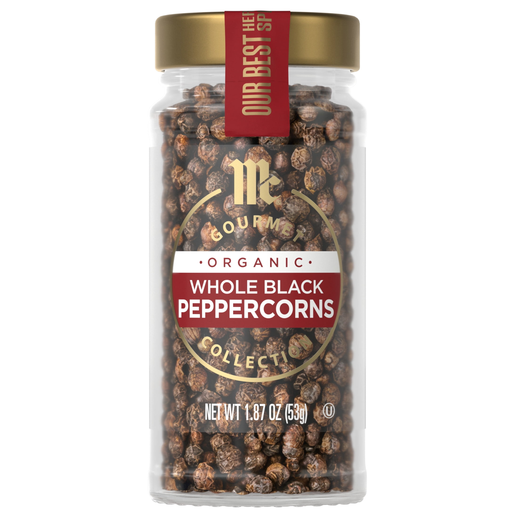 McCormick Gourmet Organic Whole Black Peppercorns, 1.87 oz Bottle