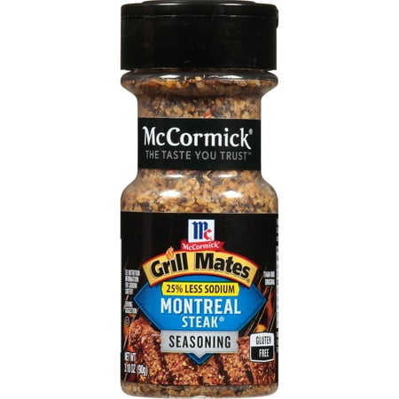 McCormick Grill Mates Gluten Free 25% Less Sodium Montreal Steak Seasoning, 3.18 oz Bottle