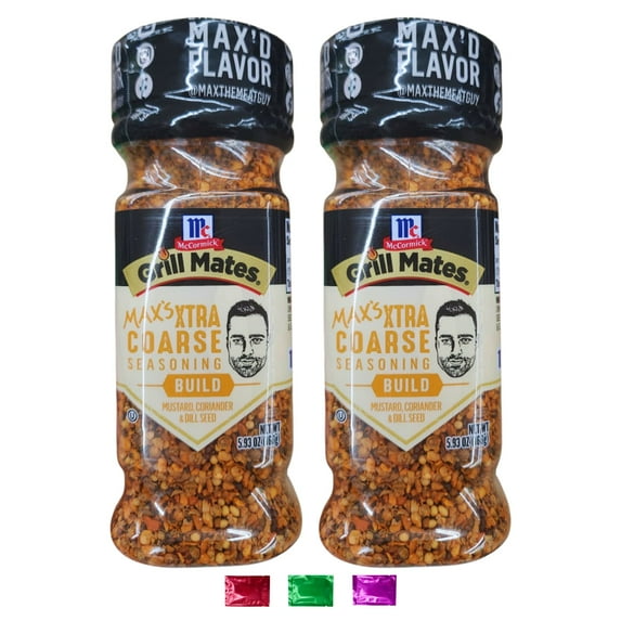 McCormick Grill Mates Max's Xtra Coarse Seasoning Build 5.93 Oz Shaker Bottle 2 Pack, Bold Flavor for Steak Chicken Seafood, Grilling Cooking Marinating Powder w/ Snoep in Beperkte Oplage