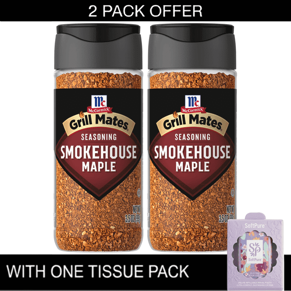 McCormick Grill Mates Smokehouse Maple Seasoning Sweet & Smoky 3.5 oz with Tissue Pack