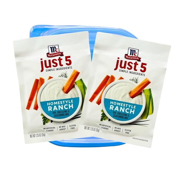McCormick Just 5 Simple Ingredients, Homestyle Ranch 1.25oz (2 Pack) & Perdy Good Leftover Container