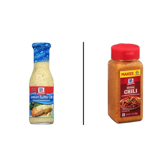 McCormick Lemon Butter Dill Flavored Seafood Sauce, 8.4 oz (Pack of 6) & McCormick Original Chili Seasoning Mix, 7.3 oz