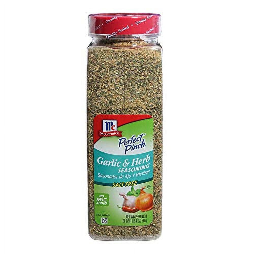McCormick Perfect Pinch Salt Free Garlic and Herb Seasoning Blend, 20 Ounce - 6 per case.