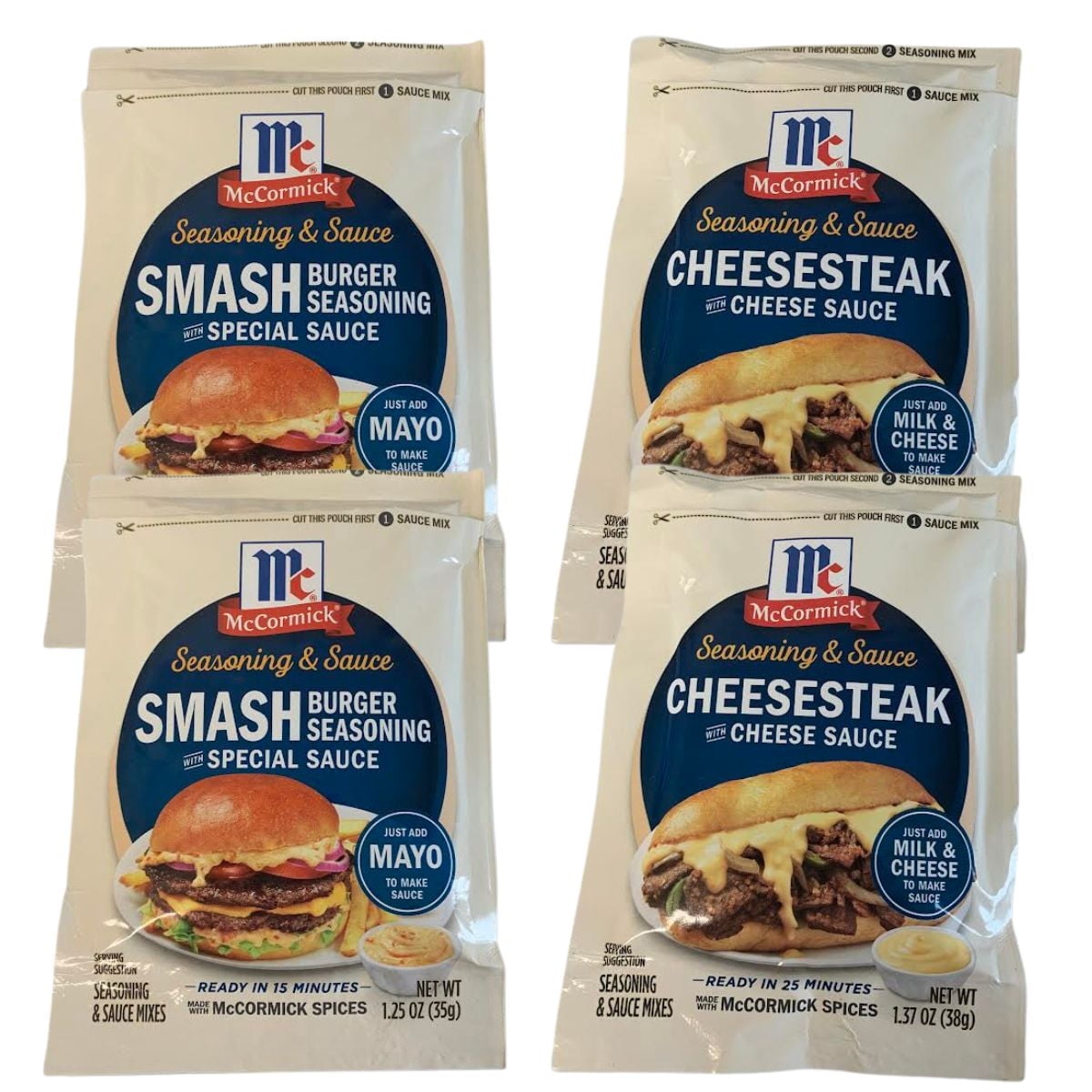 McCormick Seasoning Mix 4-Pack Variety: 2 Philly Cheesesteak & 2 Smashburger Sauces