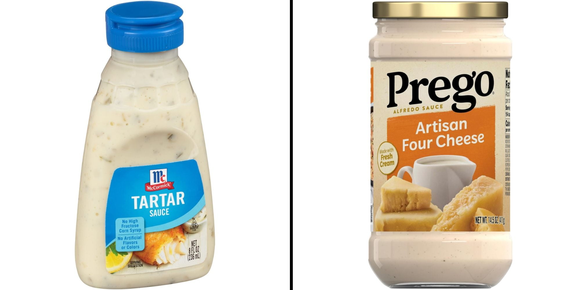McCormick Tartar Sauce, 8 fl oz & Prego Four Cheese Alfredo Pasta Sauce, 14.5 oz Jar