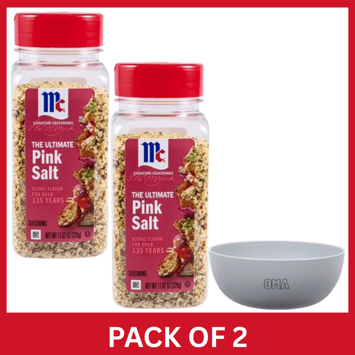 McCormick Ultimate Pink Salt, 11.62 oz Pack of 2 with Serving Bowl by OMA