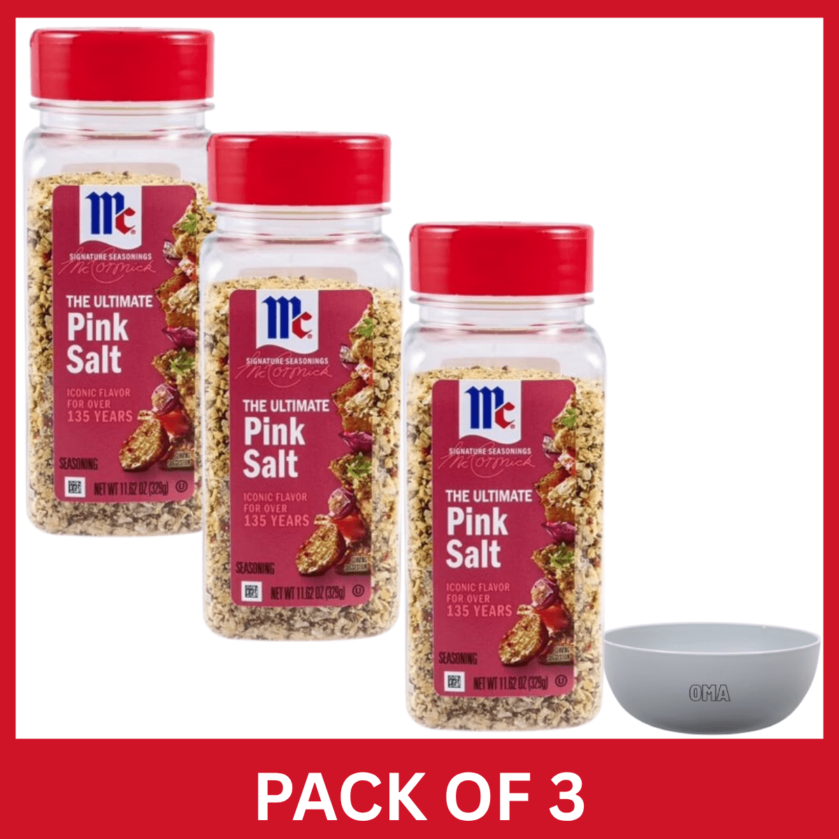 McCormick Ultimate Pink Salt, 11.62 oz Pack of 3 with Serving Bowl by OMA