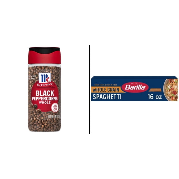 McCormick Whole Black Peppercorns 1.87 oz & Barilla Whole Grain Spaghetti Pasta