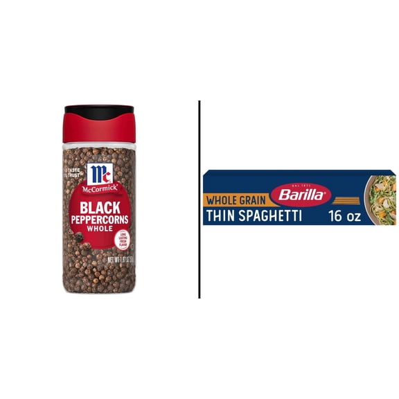 McCormick Whole Black Peppercorns 1.87 oz & Barilla Whole Grain Thin Spaghetti Pasta