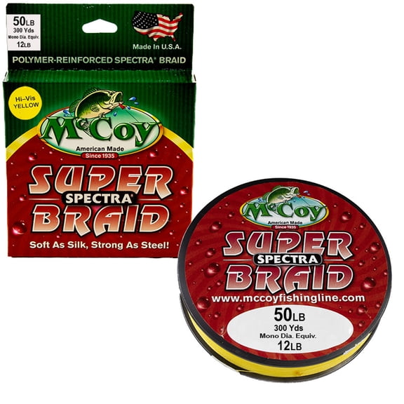 McCoy Super Spectra Braid Hi-Viz Yellow Premium Tight Weave Braided Fishing Line (50lb Test (.013" Dia) - 300 Yards)
