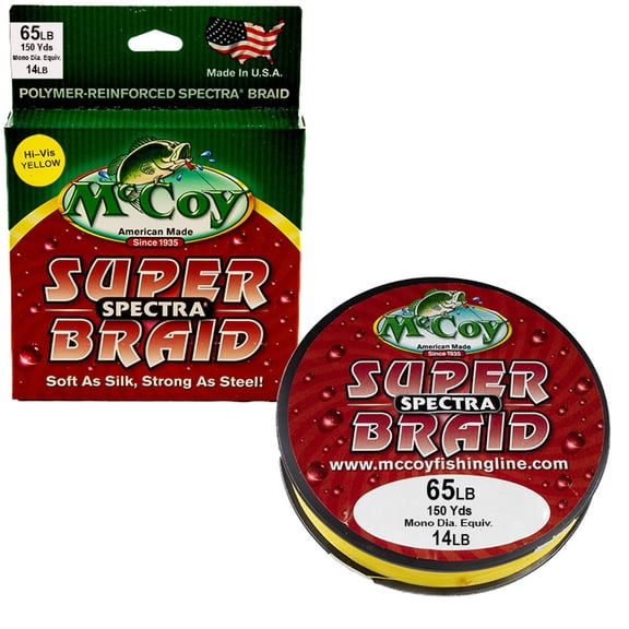 McCoy Super Spectra Braid Hi-Viz Yellow Premium Tight Weave Braided Fishing Line (65lb Test (.015" Dia) - 150 Yards)