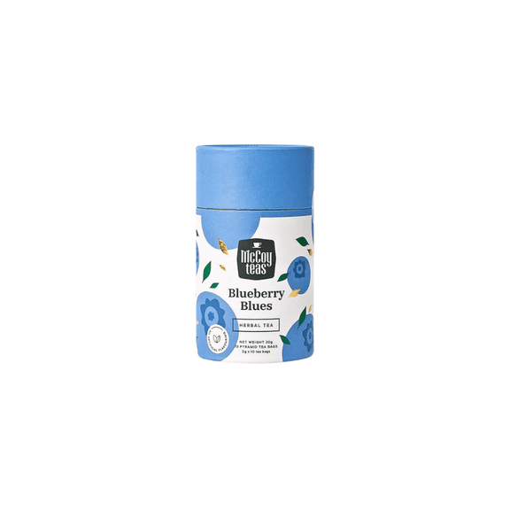 McCoy Teas Blueberry Blues Leaf Tea in Pyramid Collection Herbal Tea with Premium Tea from Sri Lanka, 10 Pyramid Tea Bags