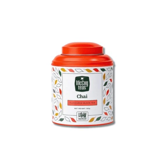 McCoy Teas Chai Flavored Black Tea Loose Leaf Blend with Cinnamon, Cardamom, Ginger, Cloves & Star Anise, 100g Can