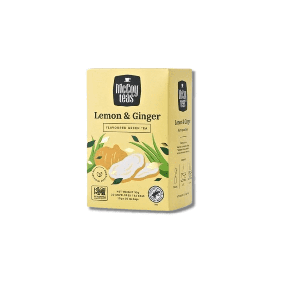 McCoy Teas Lemon & Ginger Green Tea, Individually Wrapped Tea Bags, 20 Count (Pack of 1)