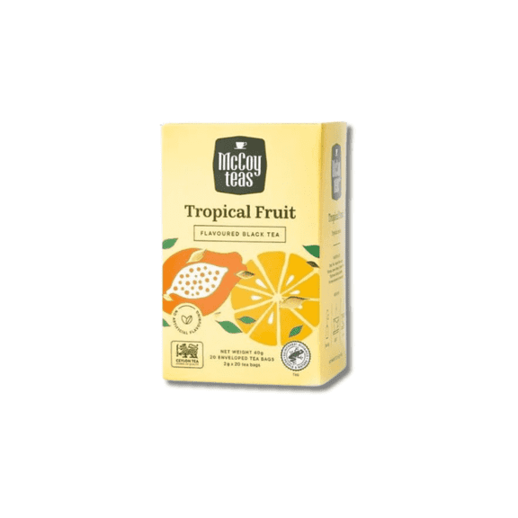 McCoy Teas Tropical Fruit Flavored Black Tea, 20 Individually Wrapped Double Chamber Tea Bags, Premium Ceylon Tea from Sri Lanka