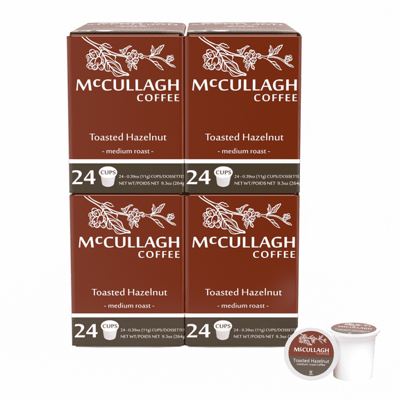 McCullagh Coffee Toasted Hazelnut Flavored Coffee Pods, Medium Roast 4/24ct for Keurig Brewers